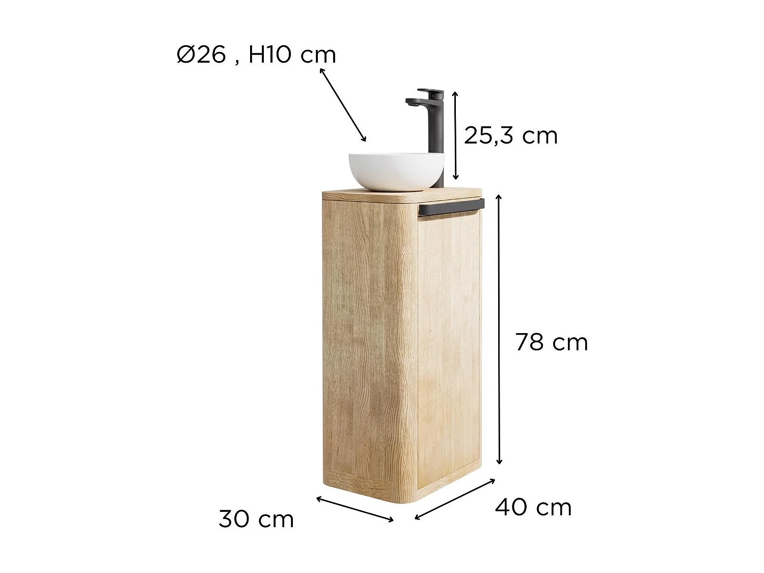 Set lavabo Totem in rovere massello con lavabo e rubinetto TOM nero