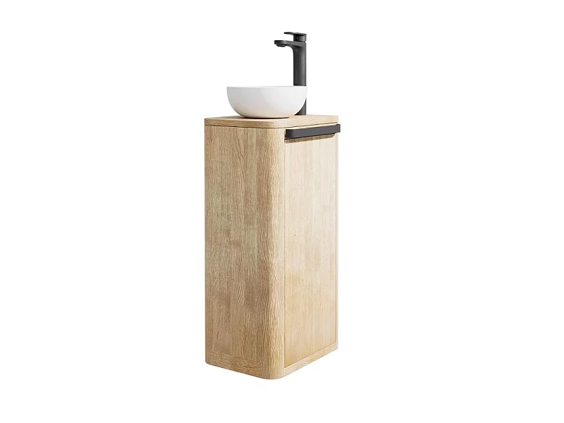 Set lavabo Totem in rovere massello con lavabo e rubinetto TOM nero