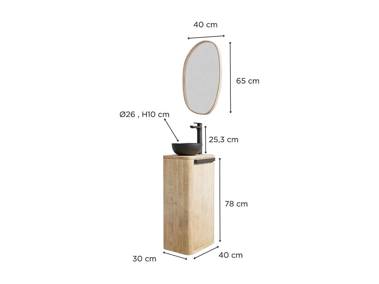 Conjunto mueble lavabo + lavabo + grifo + espejo TOM