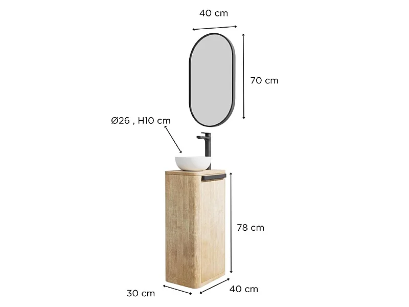 Mobile lavabo + lavabo + specchio TOM