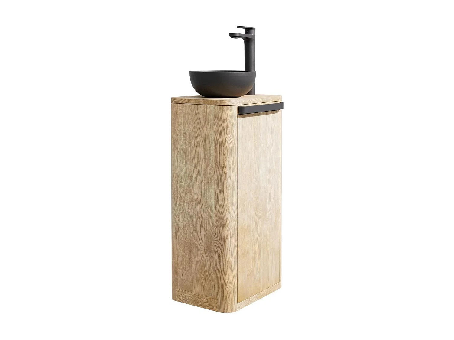 Set lavabo Totem in rovere massello con lavabo e rubinetto TOM nero