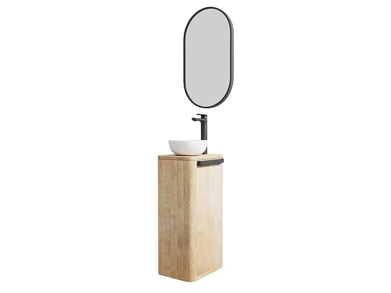 Ensemble meuble lave-mains TOM + vasque + robinet + miroir
