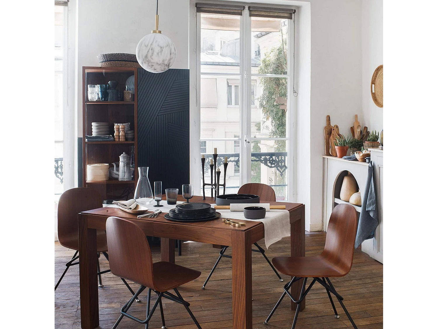 Habitat - Table rectangulaire extensible en bois - Noyer - Drio