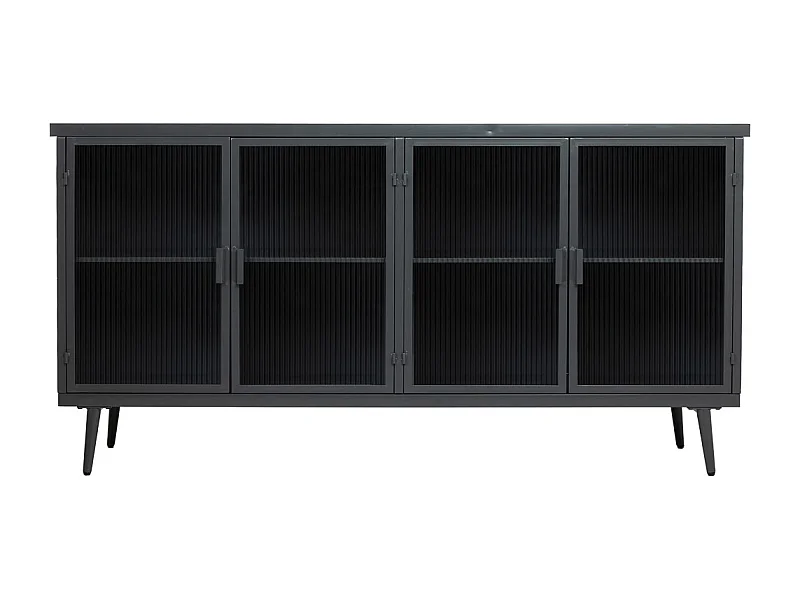 Credenza in metallo e legno con vetro, nero 160x36x80h cm