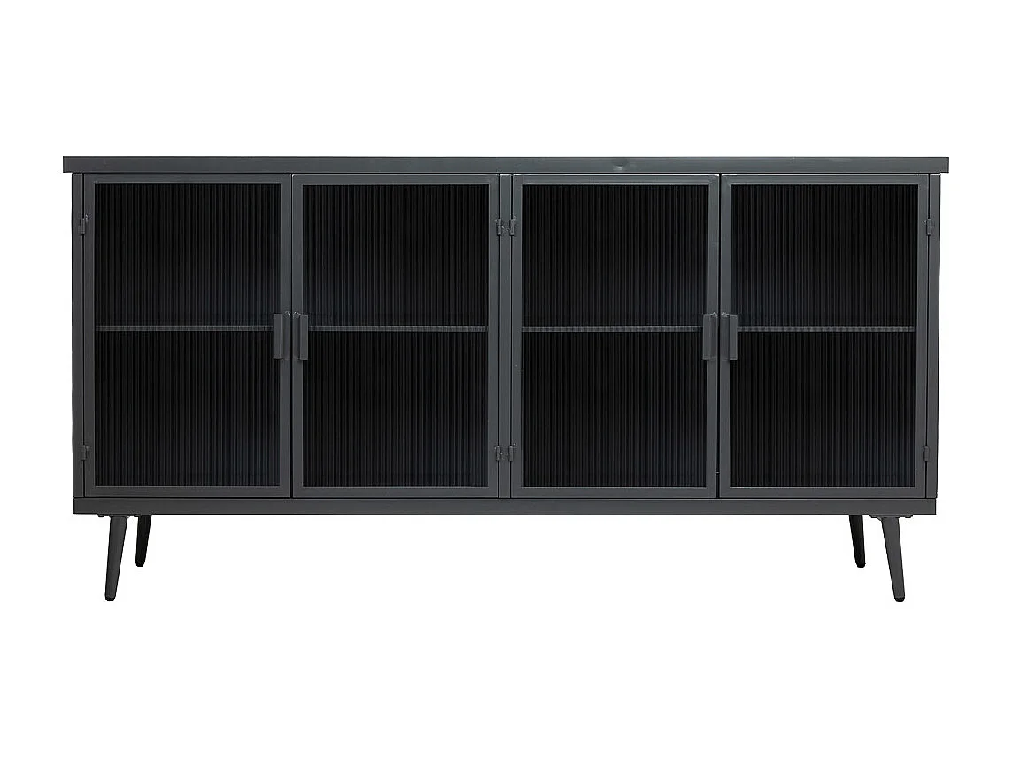 Aparador metal e madeira com vidro, preto 160x36x80h cm