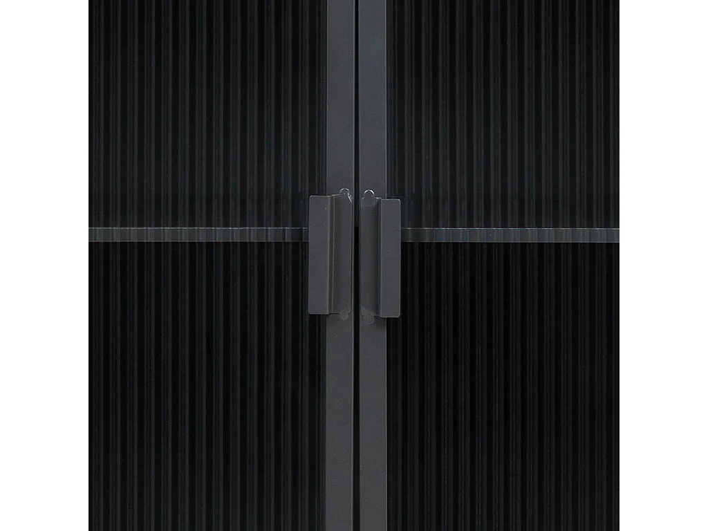 Aparador metal e madeira com vidro, preto 160x36x80h cm