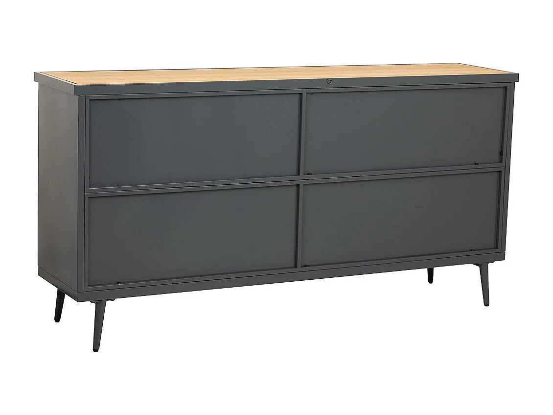 Credenza in metallo e legno con vetro, nero 160x36x80h cm