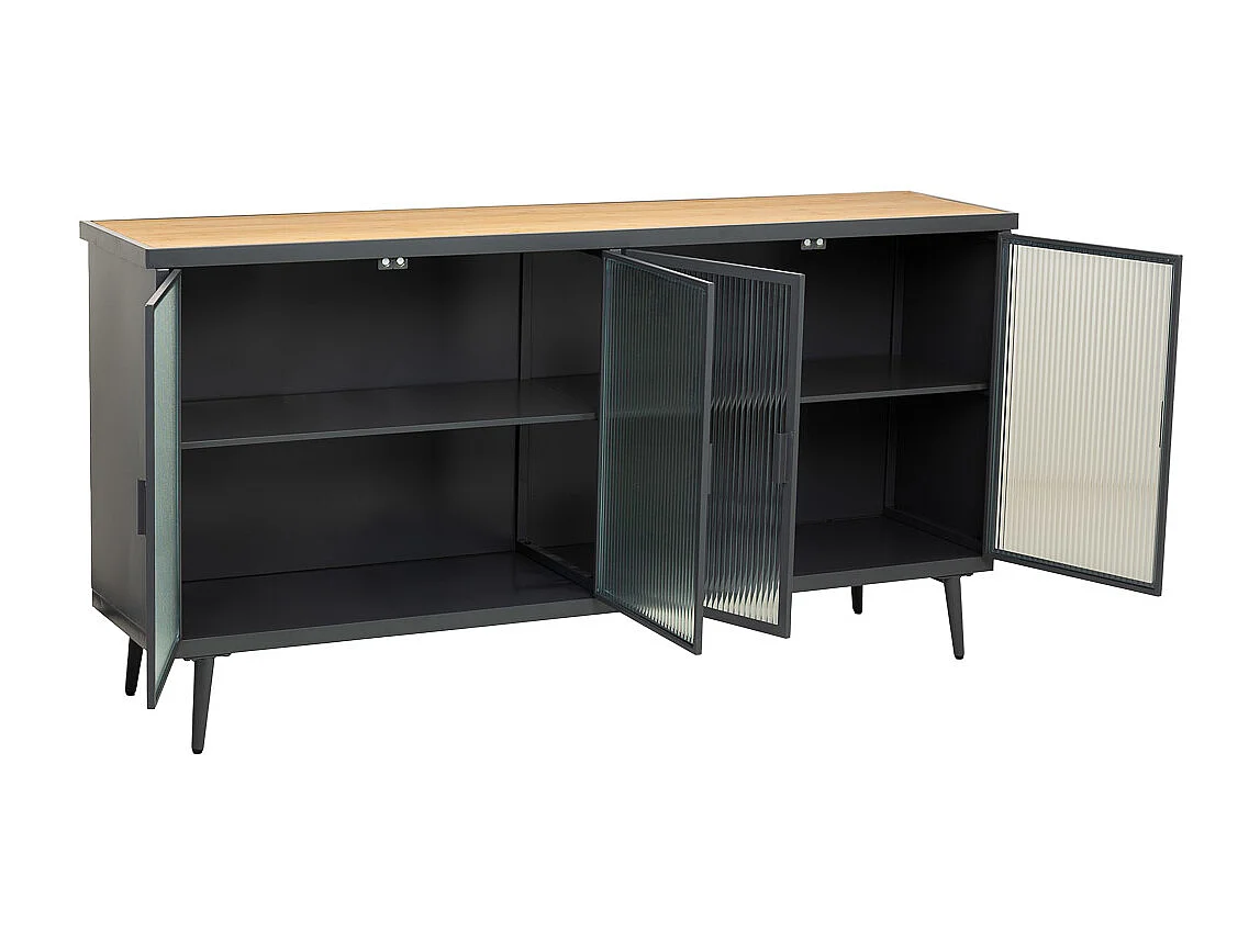 Credenza in metallo e legno con vetro, nero 160x36x80h cm