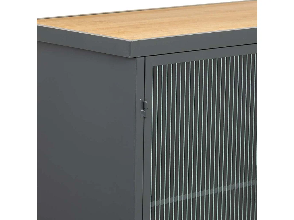 Credenza in metallo e legno con vetro, nero 160x36x80h cm