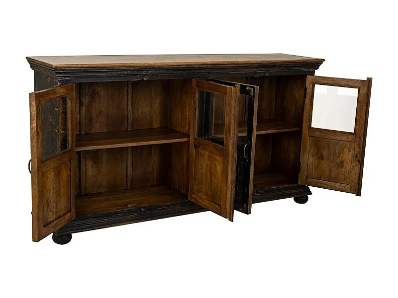 Credenza in legno, vetro e metallo marrone 170x40x90