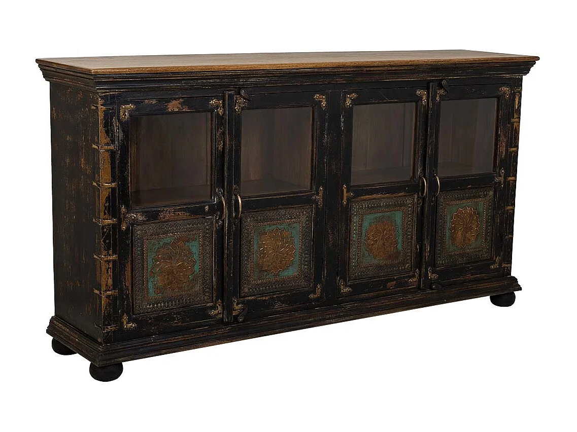 Aparador de madeira, vidro e metal marrom 170x40x90