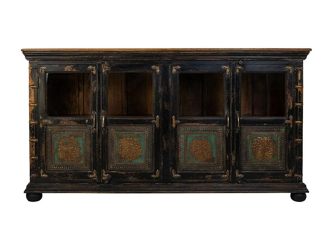 Aparador de madeira, vidro e metal marrom 170x40x90