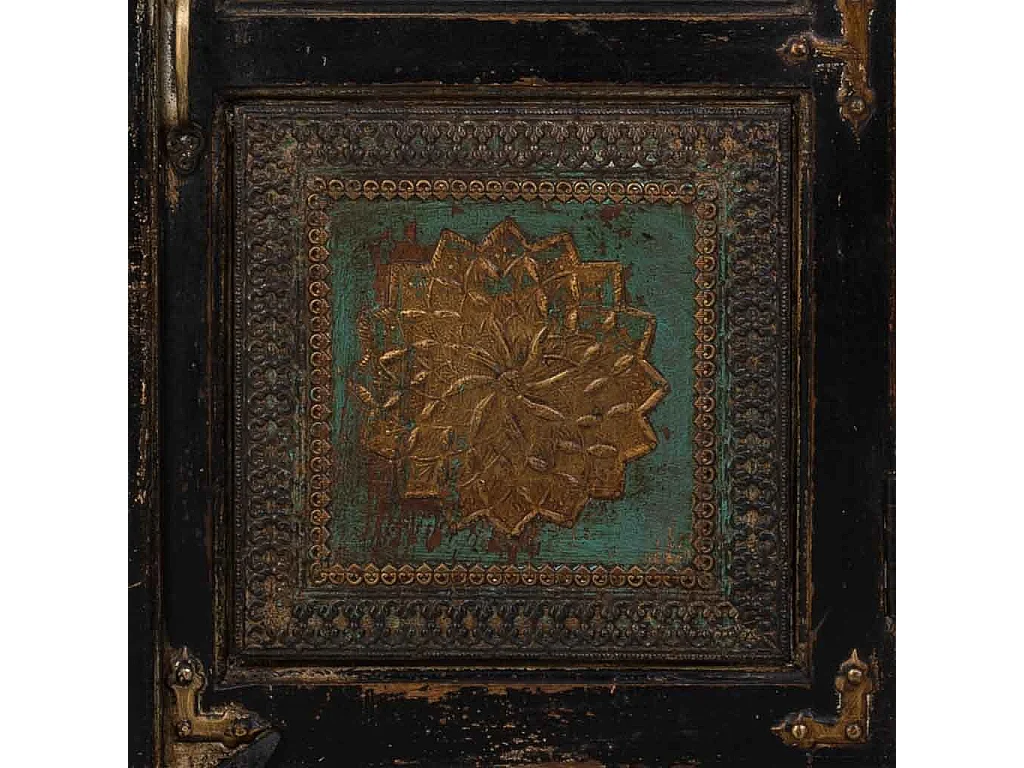 Aparador de madeira, vidro e metal marrom 170x40x90