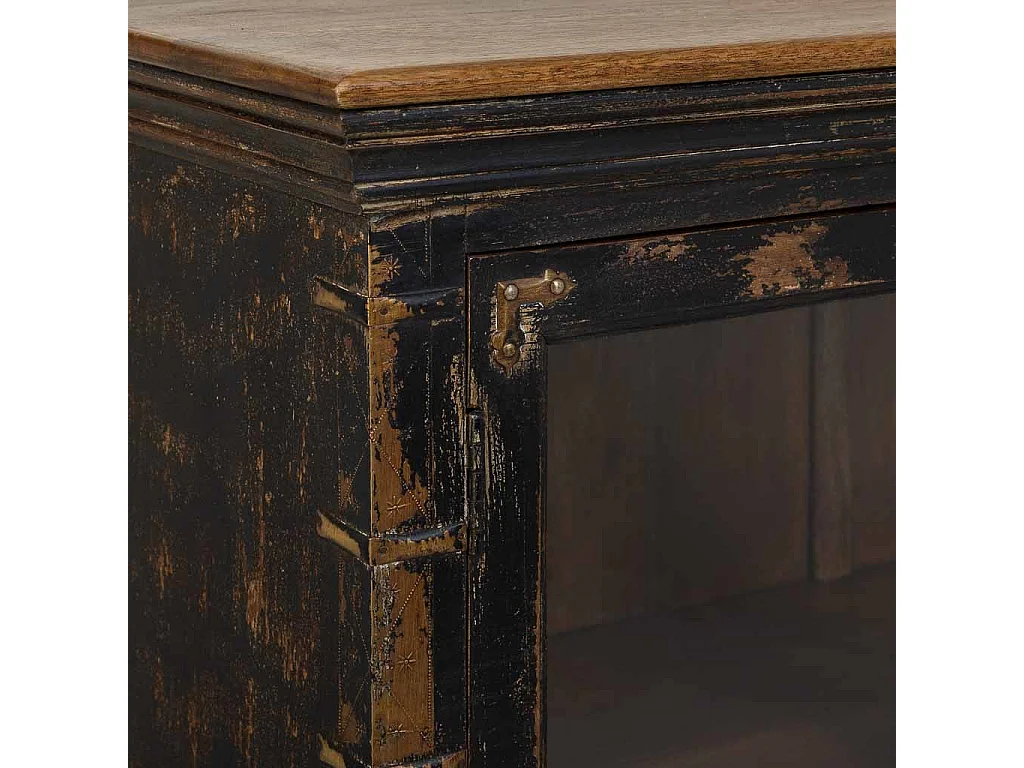 Aparador de madeira, vidro e metal marrom 170x40x90