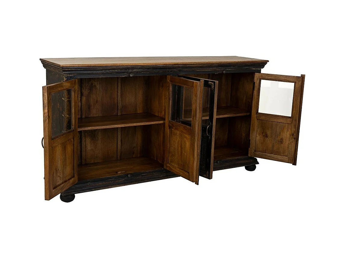 Credenza in legno, vetro e metallo marrone 170x40x90