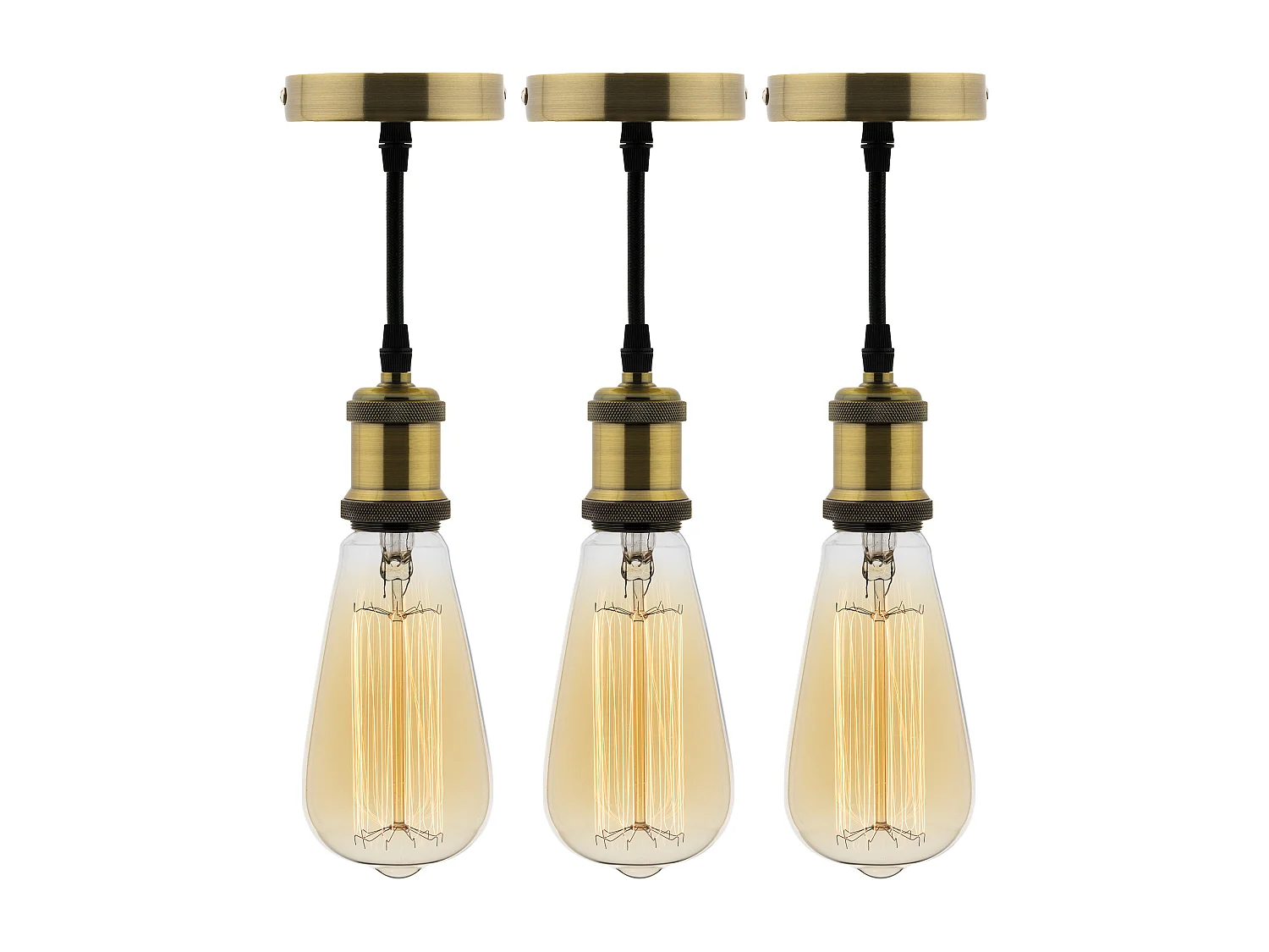Lot de 3 kits de suspension vintage avec câble textile et ampoules filament carbone Edison - Zenitech