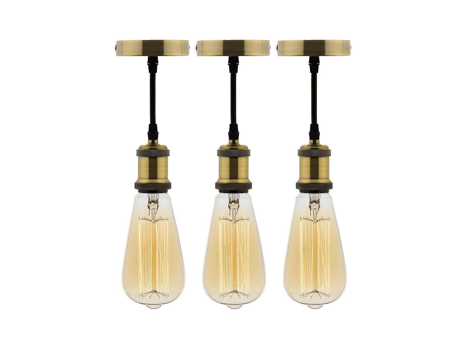 Lot de 3 kits de suspension vintage avec câble textile et ampoules filament carbone Edison - Zenitech