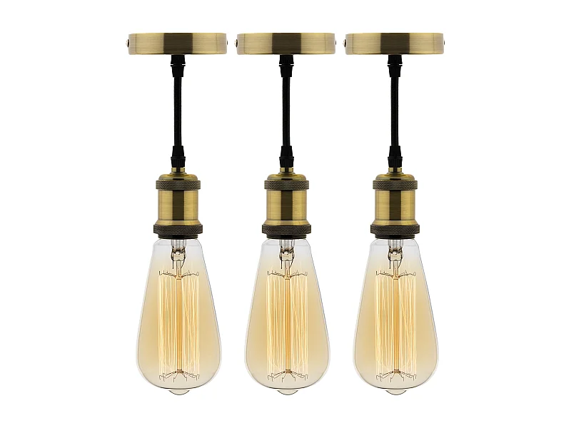 Lot de 3 kits de suspension vintage avec câble textile et ampoules filament carbone Edison - Zenitech