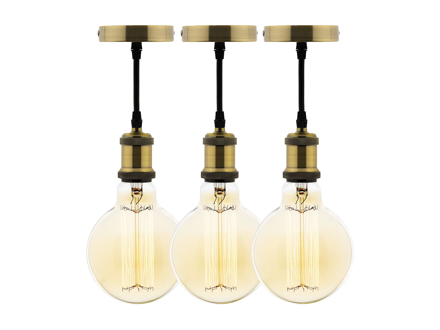 Lot de 3 kits de suspension vintage avec câble textile et ampoules filament carbone Petit globe - Zenitech