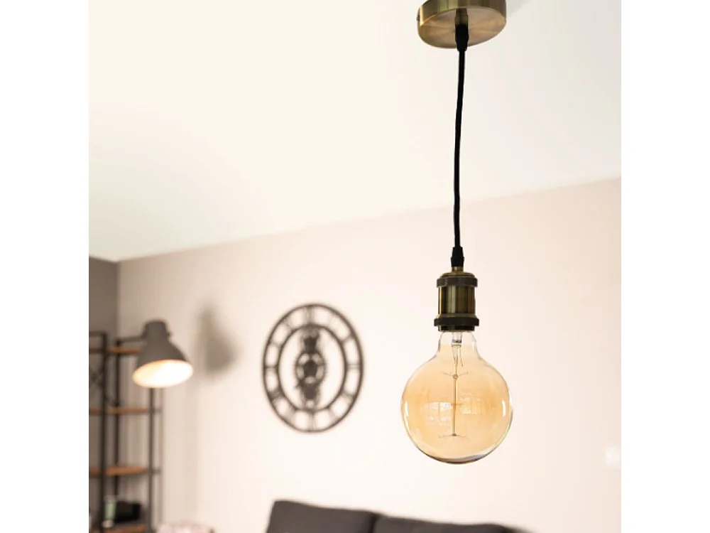 Lot de 3 kits de suspension vintage avec câble textile et ampoules filament carbone Petit globe - Zenitech