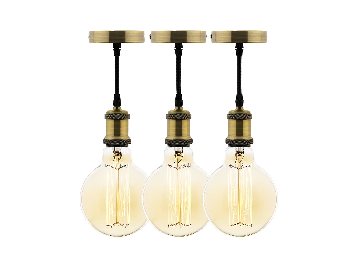 Lot de 3 kits de suspension vintage avec câble textile et ampoules filament carbone Petit globe - Zenitech