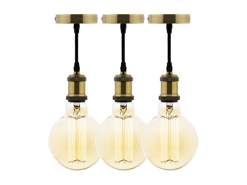Lot de 3 kits de suspension vintage avec câble textile et ampoules filament carbone Petit globe - Zenitech