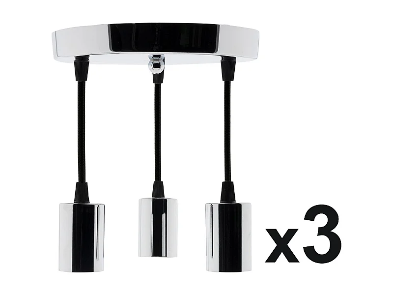 Lot de 3 kits de suspension triples déco métal chromé avec cordons textiles - Zenitech