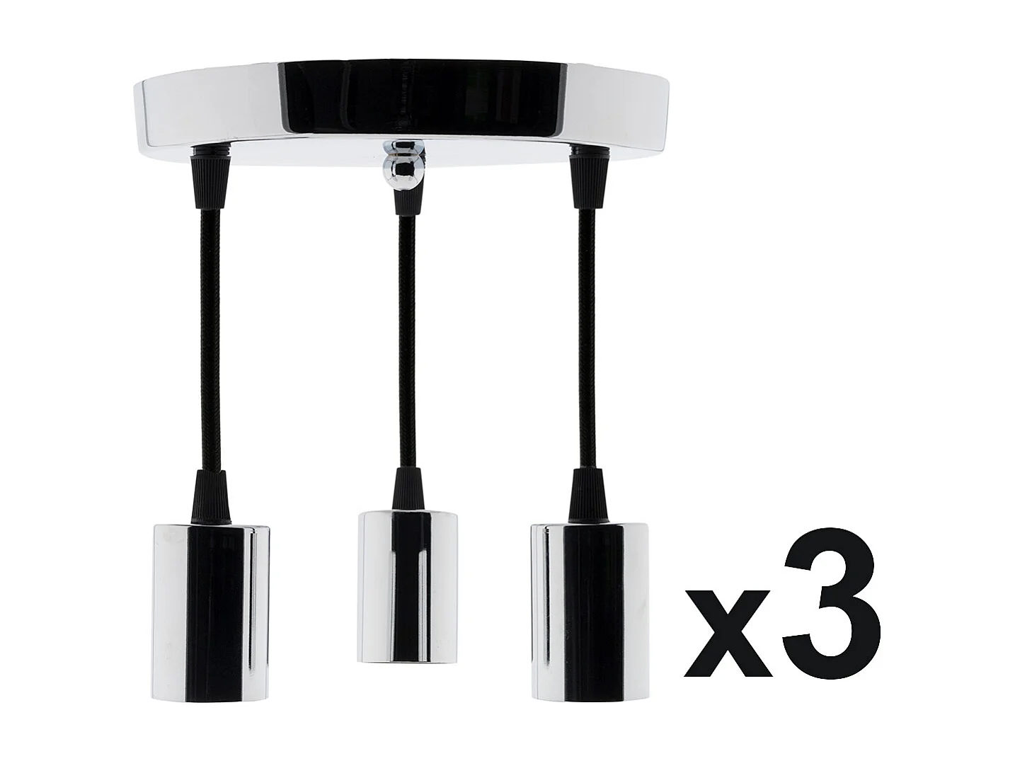 Lot de 3 kits de suspension triple déco métal chromé + cordon 1m - Elexity