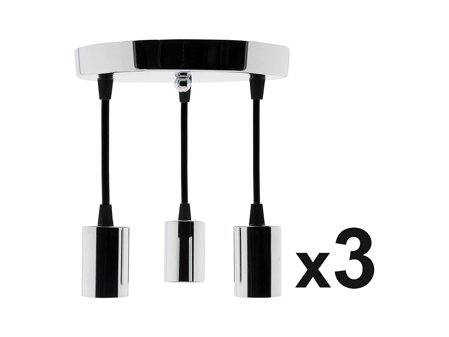 Lot de 3 kits de suspension triples déco métal chromé avec cordons textiles - Zenitech