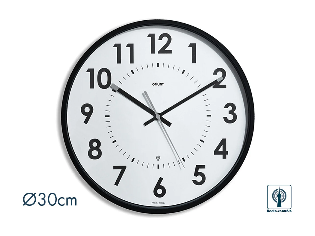 Horloge radio contrôlée Abylis Ø30cm - Noir - Orium