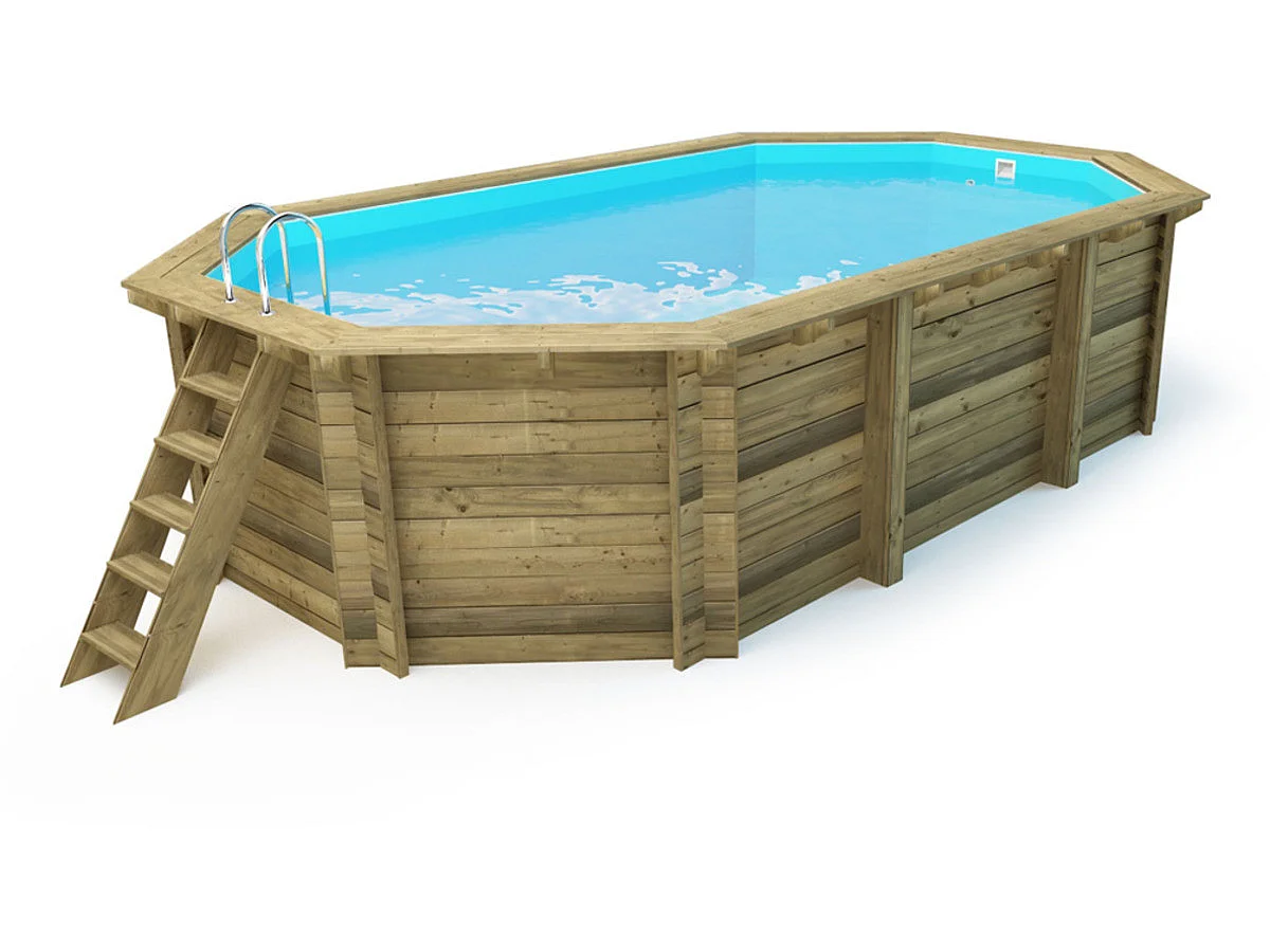 Piscine bois " Palma 145 " 7.57 x 4.07 x 1.44 m - Bâche à bulles  180 µ - Bâche hiver  280 g/m²