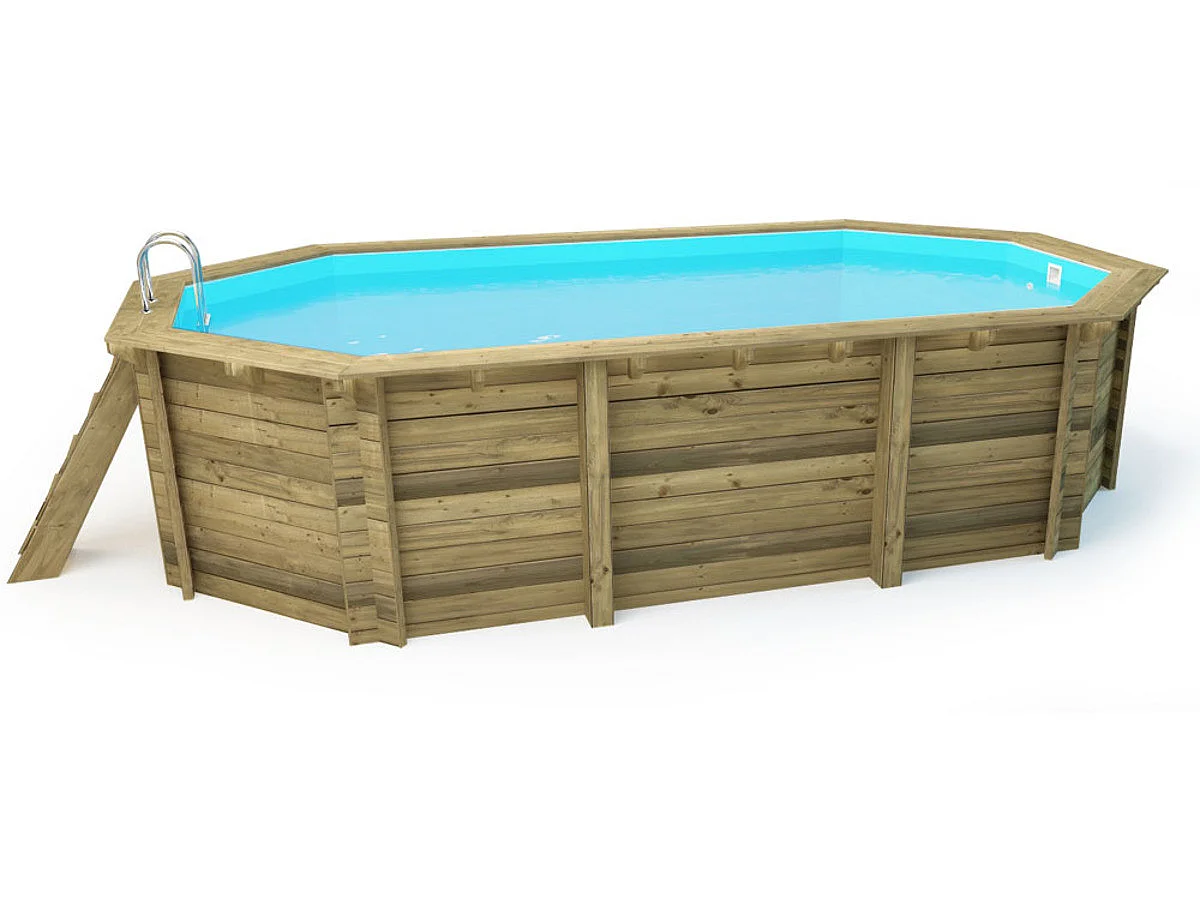 Piscine bois " Palma 145 " 7.57 x 4.07 x 1.44 m - Bâche à bulles  180 µ - Bâche hiver  280 g/m²