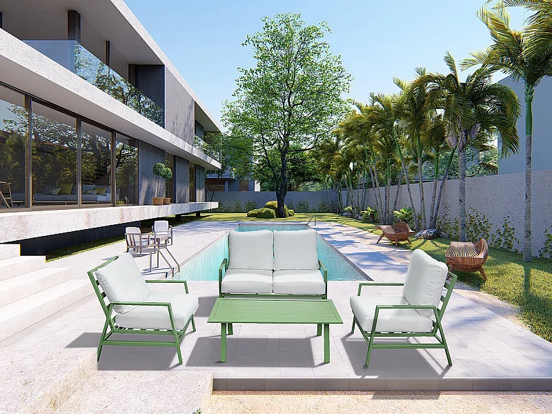 Salon de jardin en métal "Queens" - 4 places - Vert