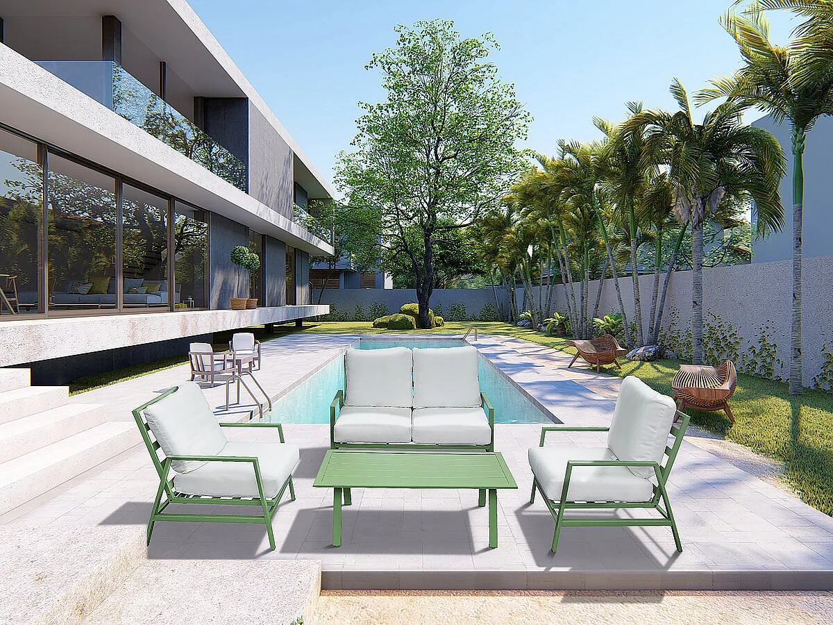 Salon de jardin en métal "Queens" - 4 places - Vert