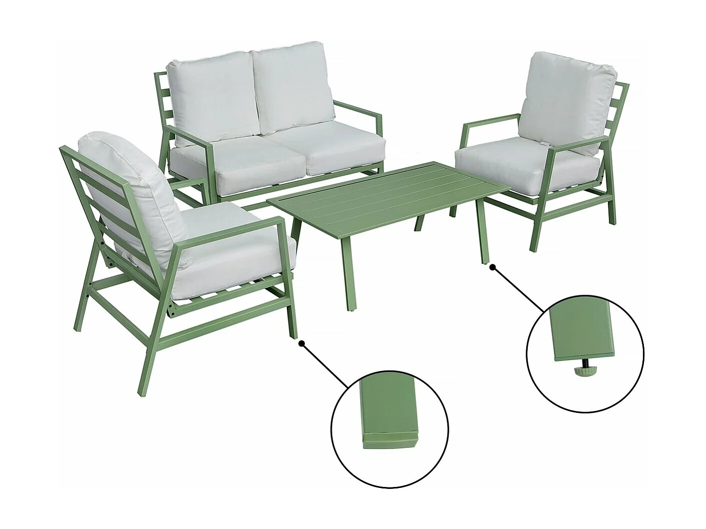 Salon de jardin en métal "Queens" - 4 places - Vert