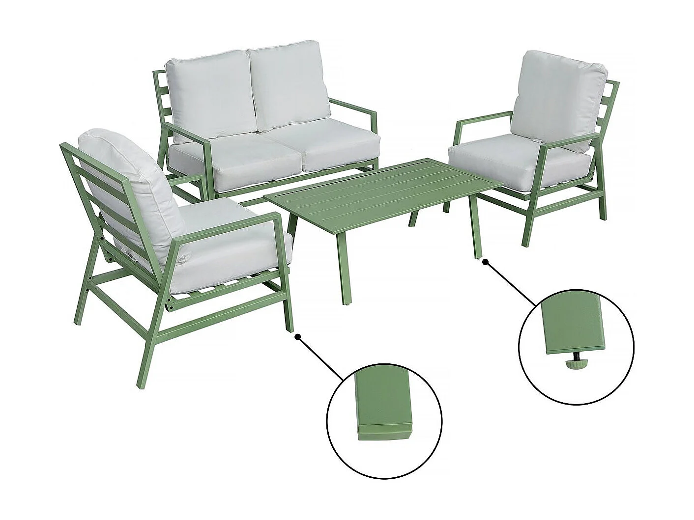 Salon de jardin en métal "Queens" - 4 places - Vert