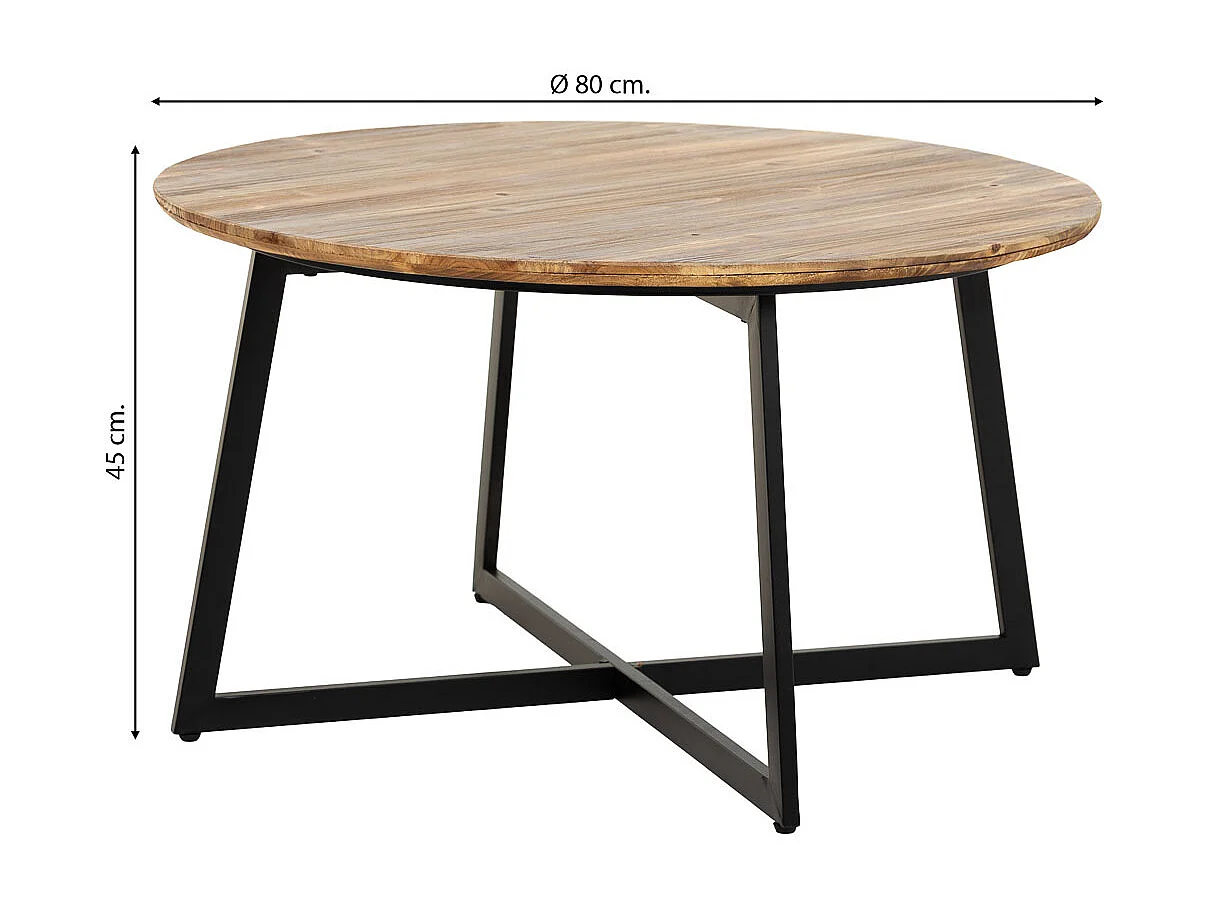 Mesa de centro redonda em metal e madeira 80x80x45h cm