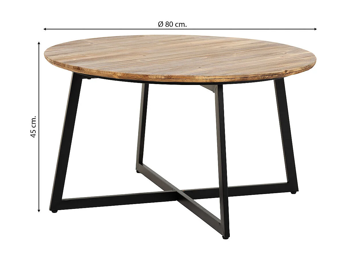 Runder Couchtisch aus Metall und Holz 80x80x45h cm