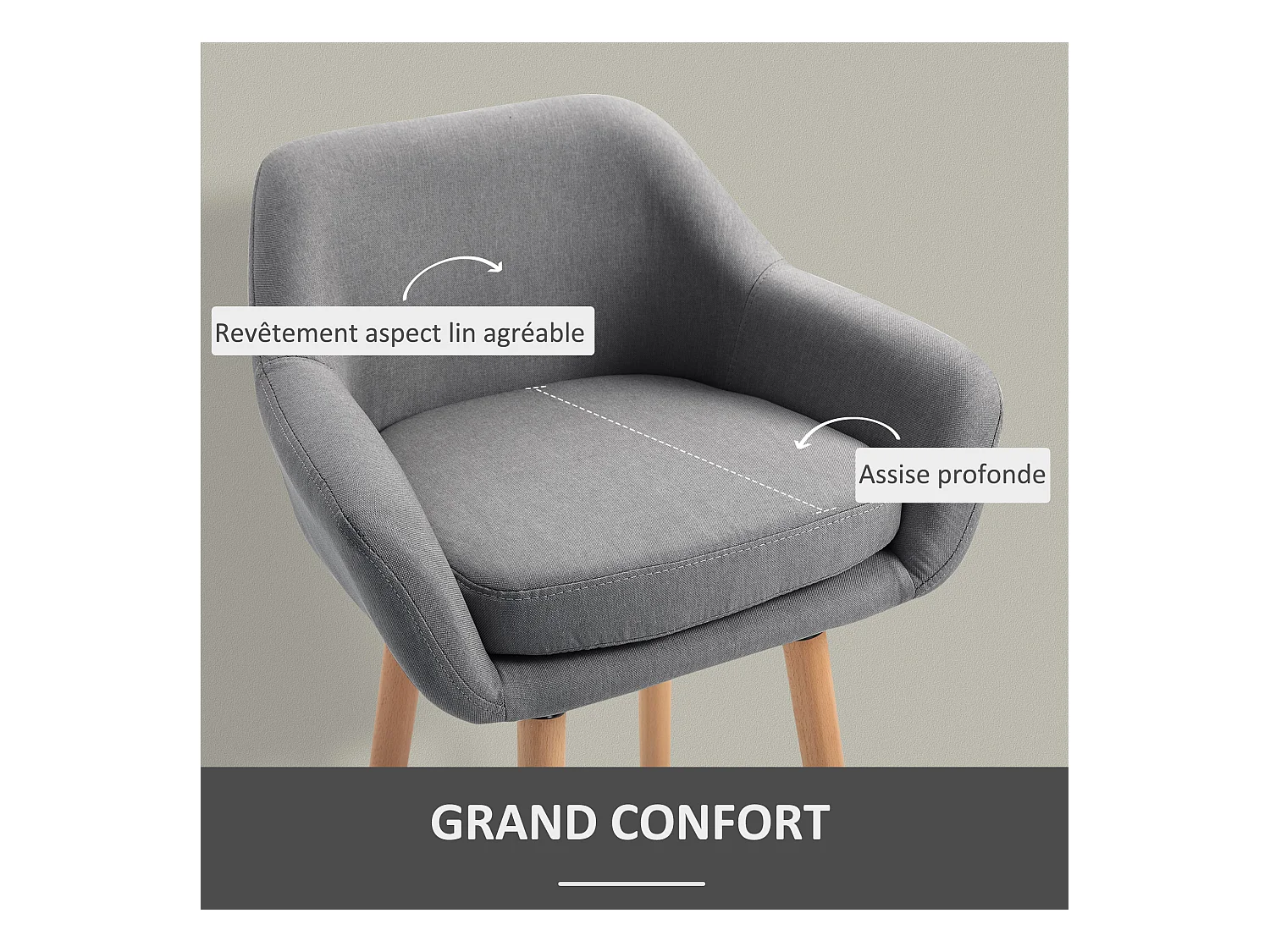 Tabourets de bar design scandinave - lot de 2 tabourets de bar grand confort avec repose-pieds et accoudoirs - bois de hêtre lin gris chiné