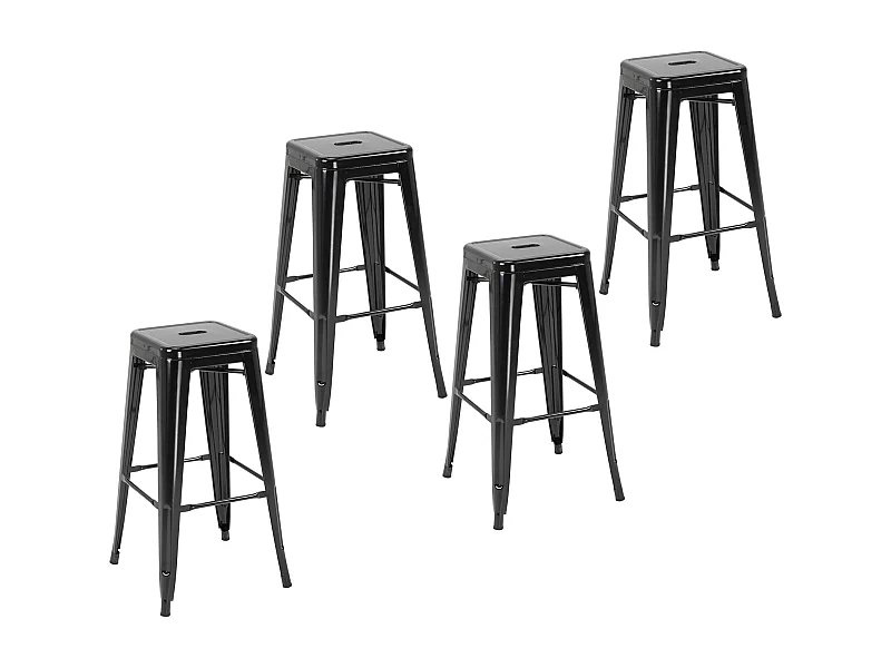 Lot de 4 tabourets de bar industriel empilables hauteur assise 76 cm métal noir