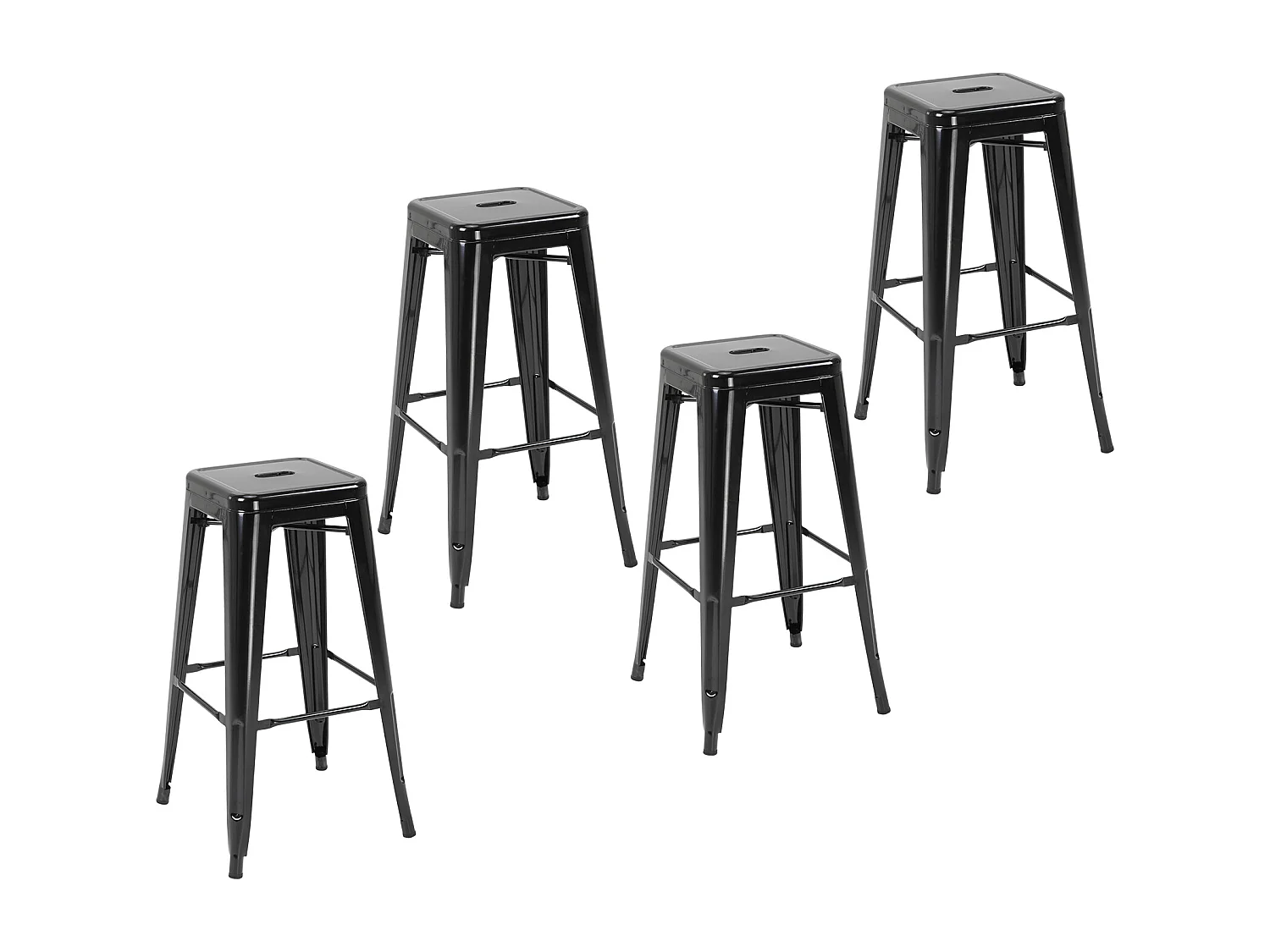 Lot de 4 tabourets de bar industriel empilables hauteur assise 76 cm métal noir