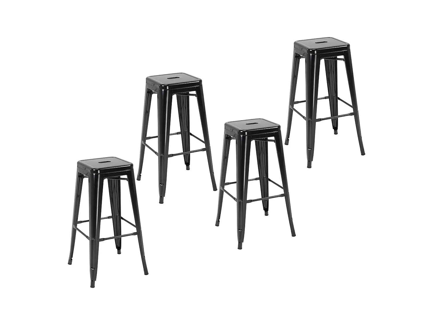 Lot de 4 tabourets de bar industriel empilables hauteur assise 76 cm métal noir