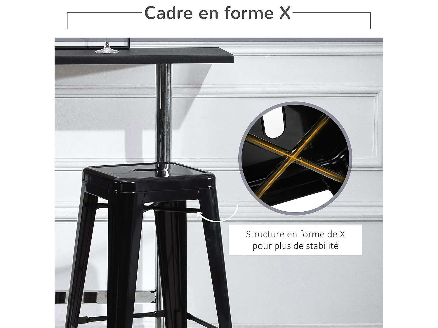 Lot de 4 tabourets de bar industriel empilables hauteur assise 76 cm métal noir