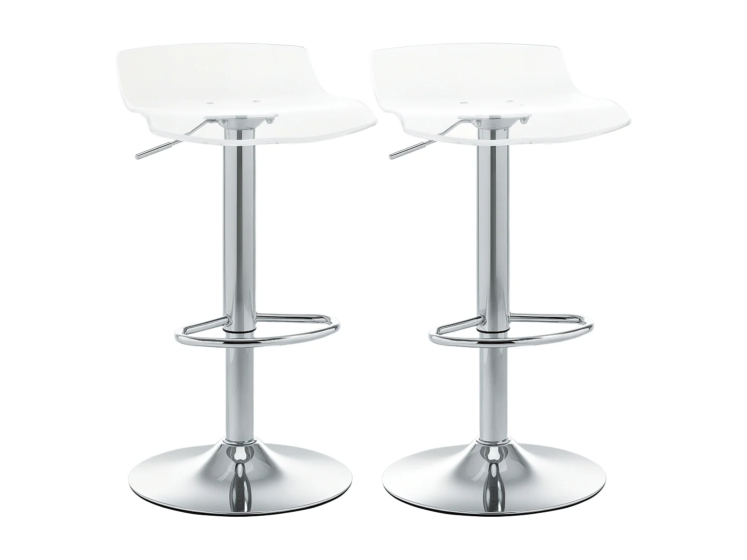 Lot de 2 tabourets de bar design contemporain assise acrylique et piètement métal - pivotant 360° - hauteur réglable avec repose-pieds - transparent