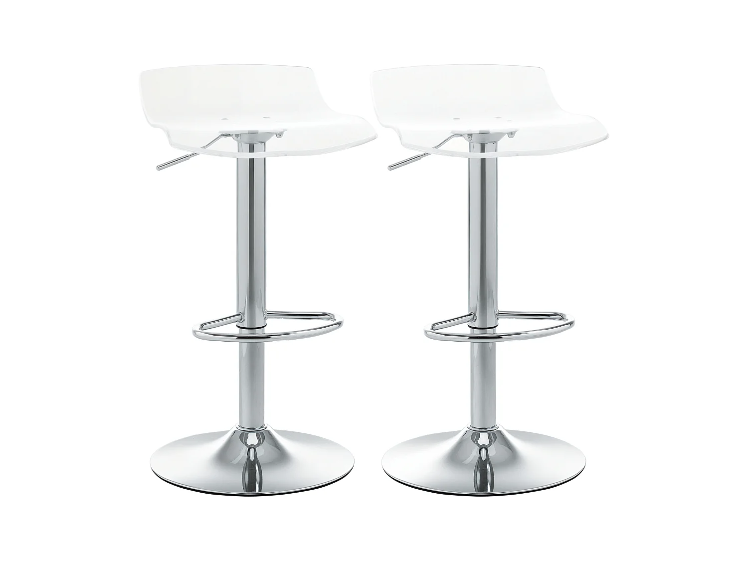 Lot de 2 tabourets de bar design contemporain assise acrylique et piètement métal - pivotant 360° - hauteur réglable avec repose-pieds - transparent