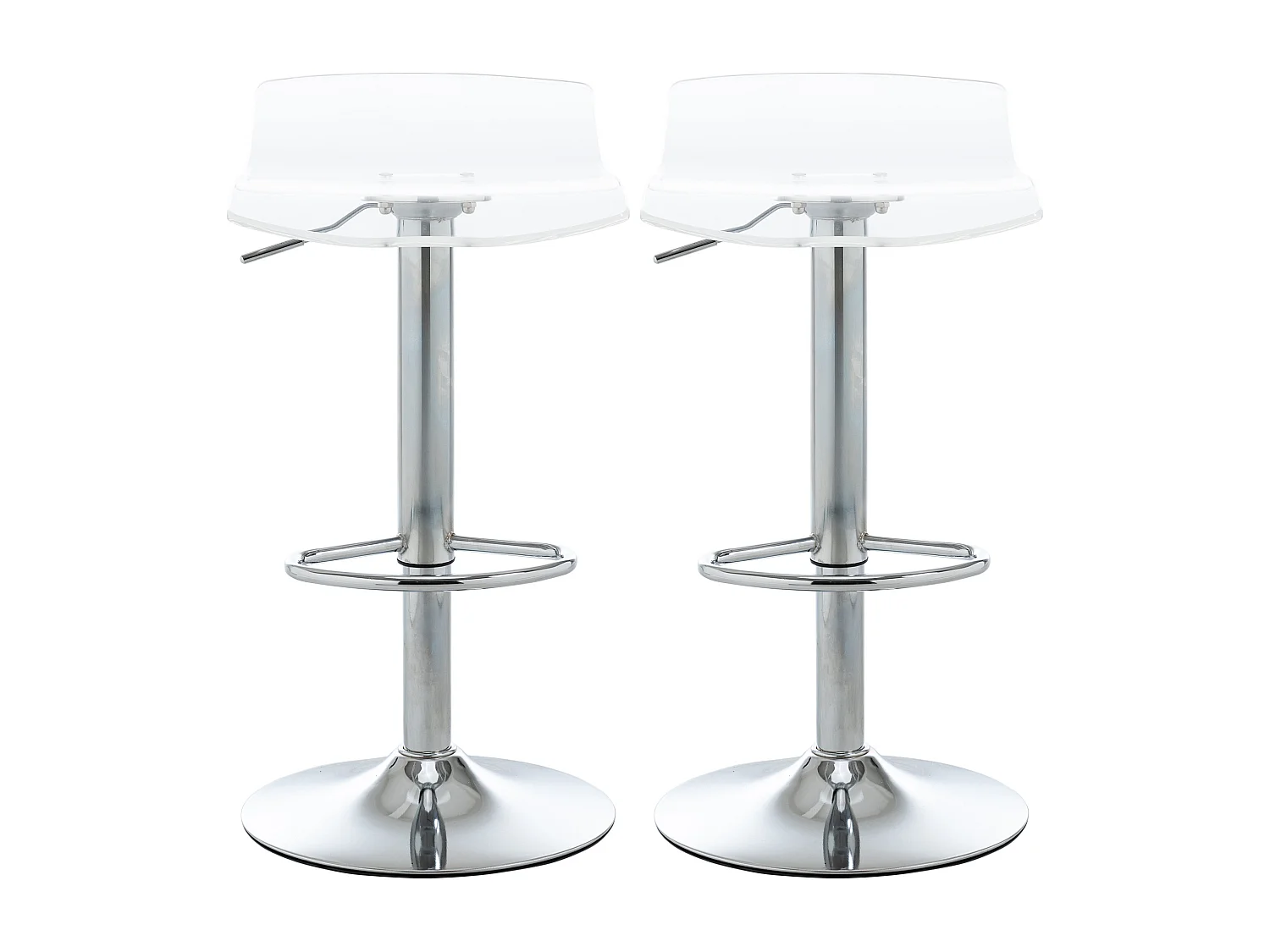 Lot de 2 tabourets de bar design contemporain assise acrylique et piètement métal - pivotant 360° - hauteur réglable avec repose-pieds - transparent