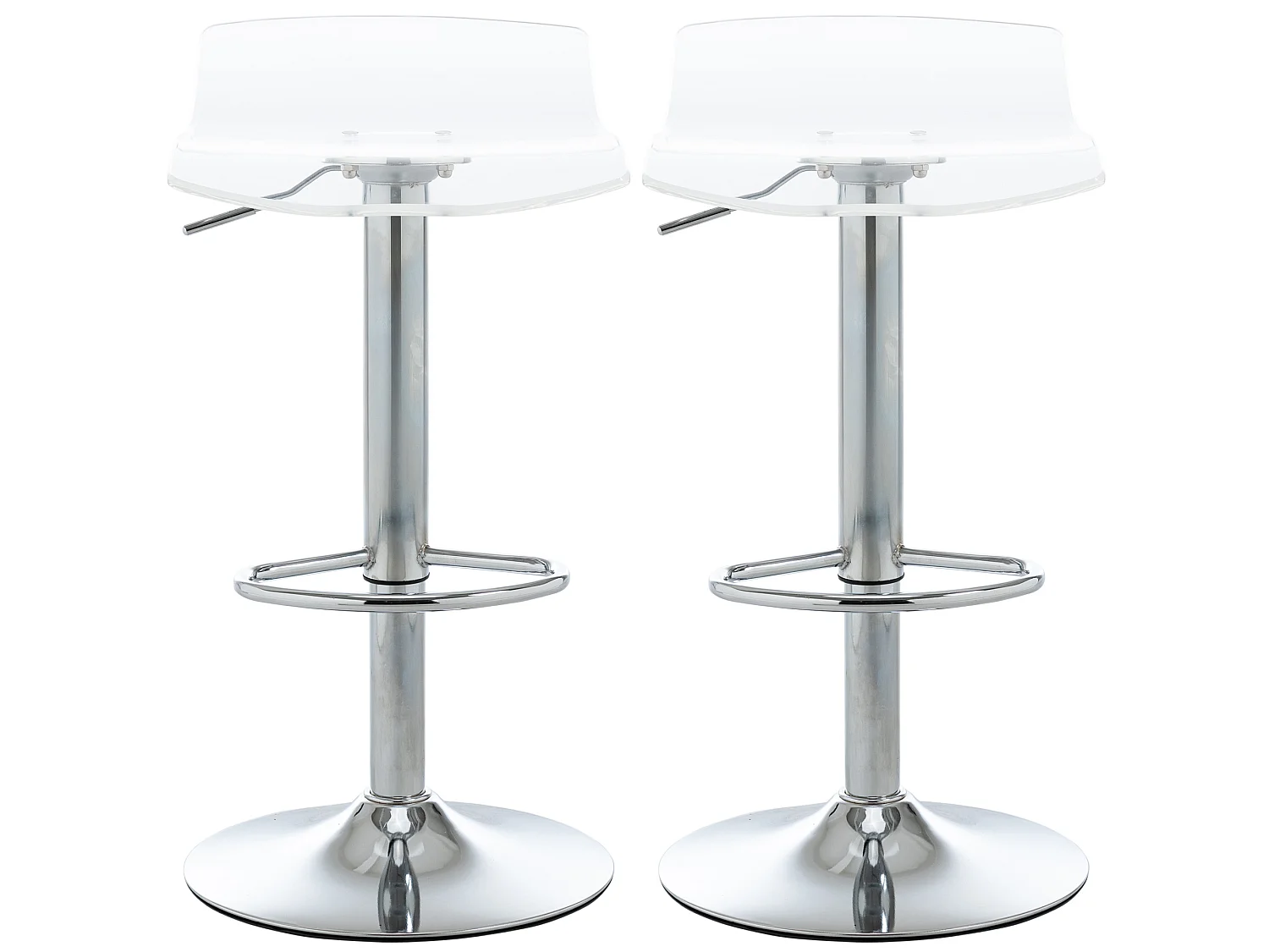 Lot de 2 tabourets de bar design contemporain assise acrylique et piètement métal - pivotant 360° - hauteur réglable avec repose-pieds - transparent