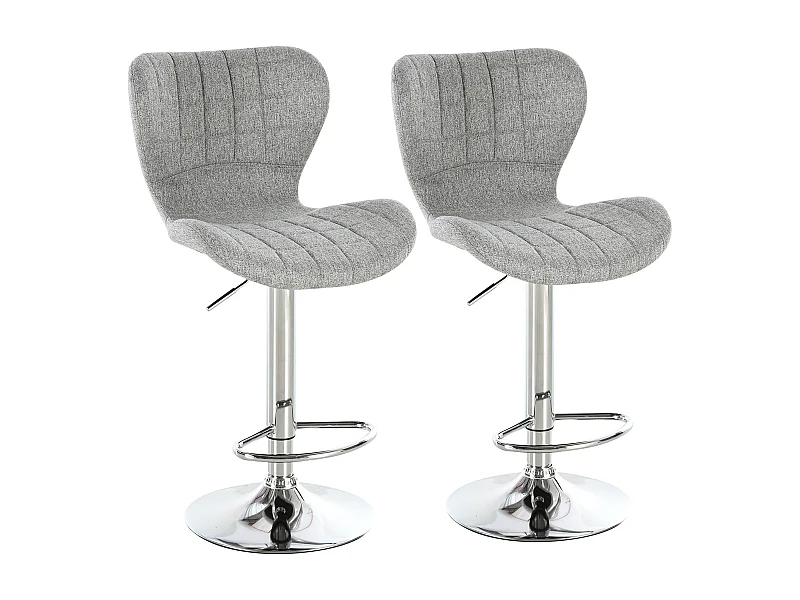 Lot de 2 tabourets de bar design contemporain hauteur d'assise réglable 59-81 cm pivotant 360° lin gris