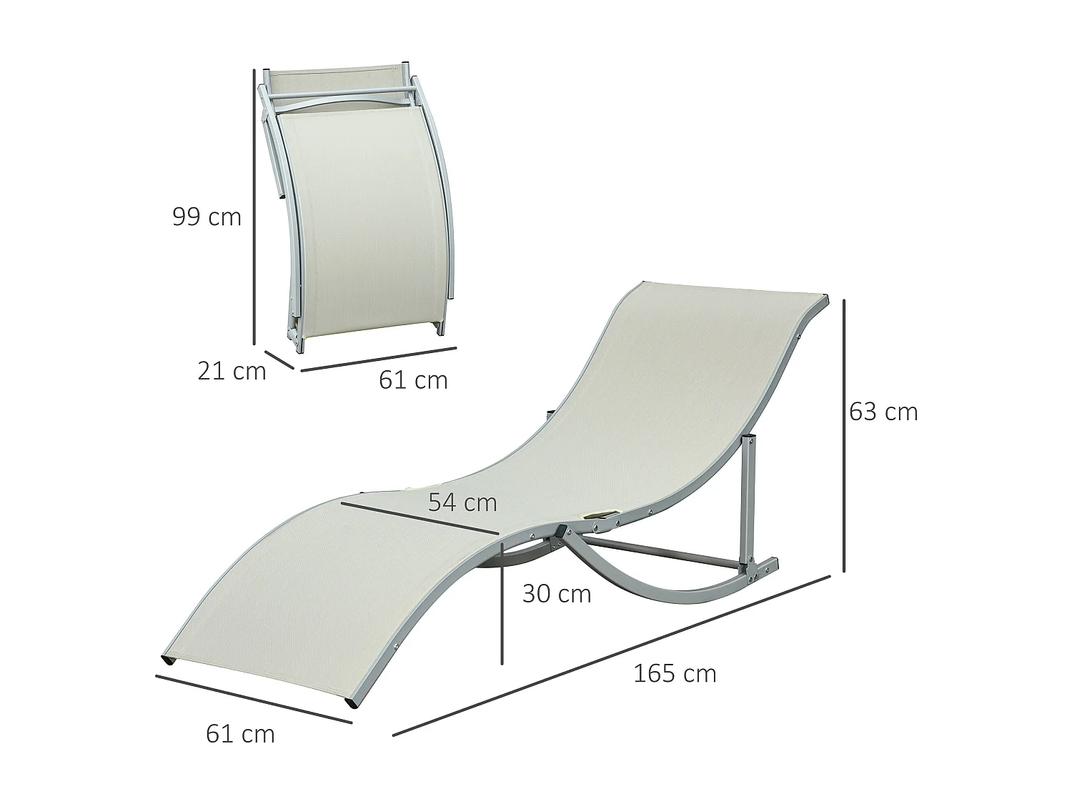 Lot de 2 bains de soleil pliables design contemporain - lot de 2 transats ergonomiques - alu. textilène beige