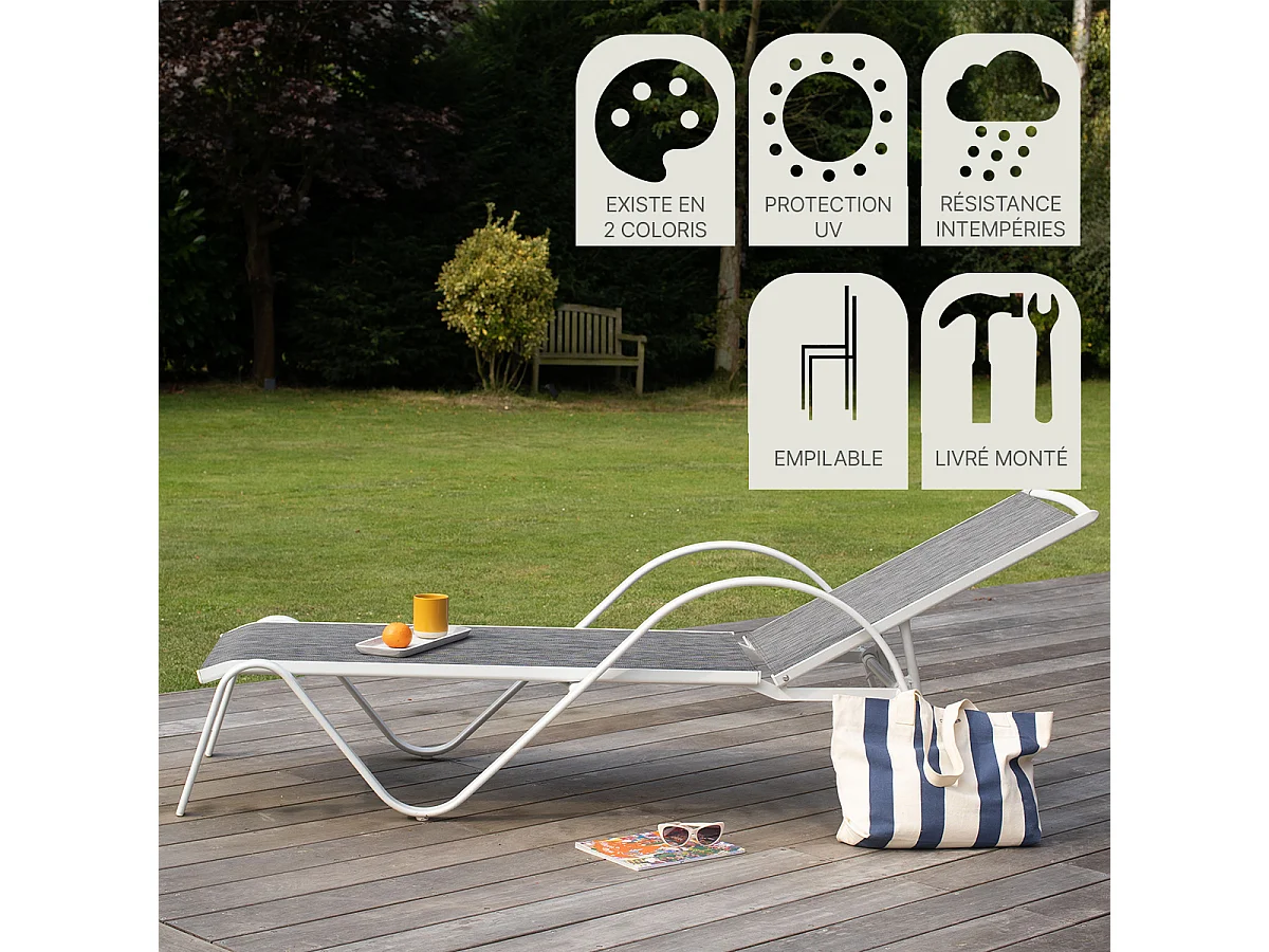 Bain de soleil blanc en aluminium multipositions SUNSET